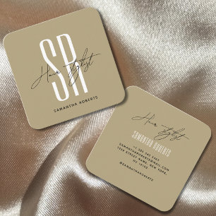 Carte De Visite Carré Hair styliste moderne or monogramme initiales carr