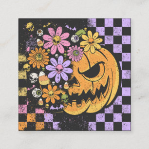 Carte De Visite Carré Halloween Citrouille Floral Automne