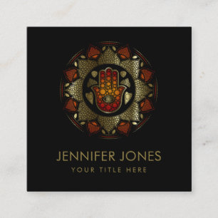 Carte De Visite Carré Hamsa Main - Main de Fatima à Lotus mandala