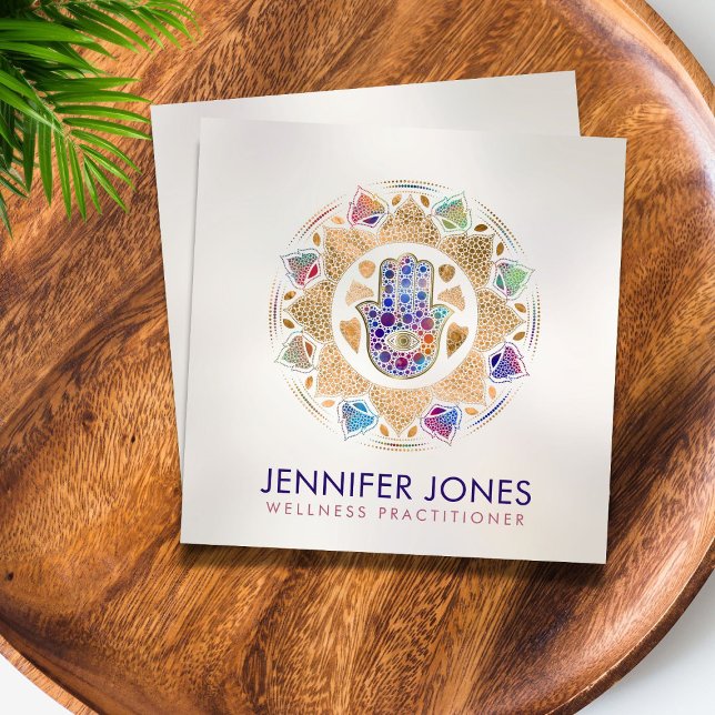 Carte De Visite Carré Hamsa Main - Main de Fatima à Lotus mandala (Créateur téléchargé)