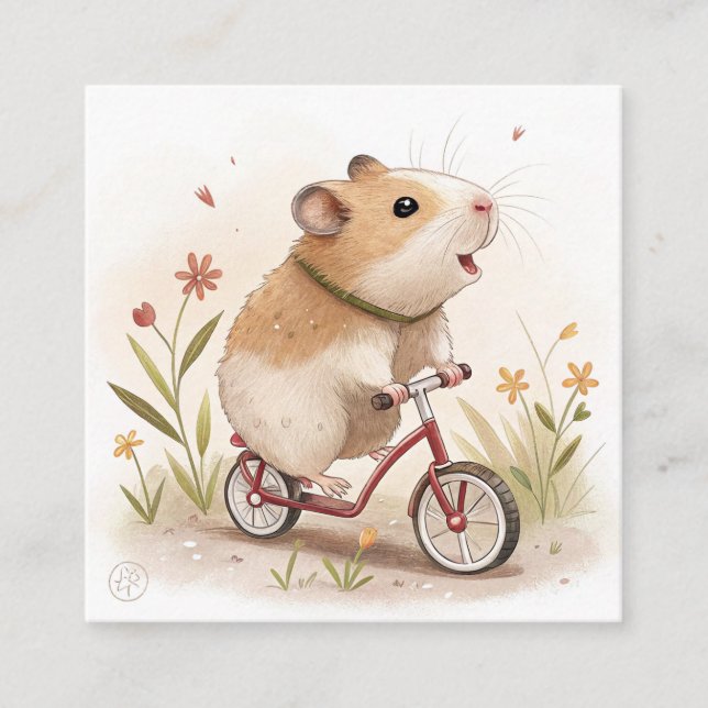 Carte De Visite Carré Hamster En Vélo (Devant)