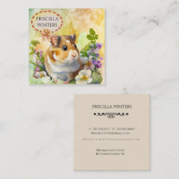 Carte De Visite Carré Hamster et fleurs d'aquarelle mignonne