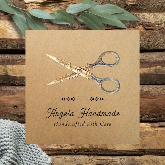Carte De Visite Carré Handmade Craft Scissors QR Code (Créateur téléchargé)