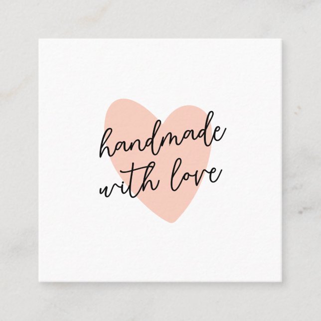 Carte De Visite Carré Handwritten Handmade with Love Script Heart (Devant)