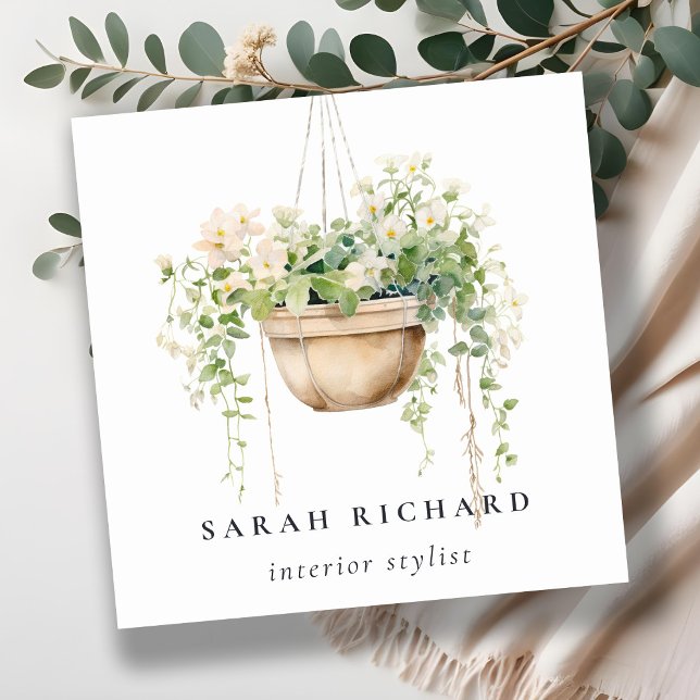 Carte De Visite Carré Hanging Floral House Plante Aquarelle Botanique (Créateur téléchargé)