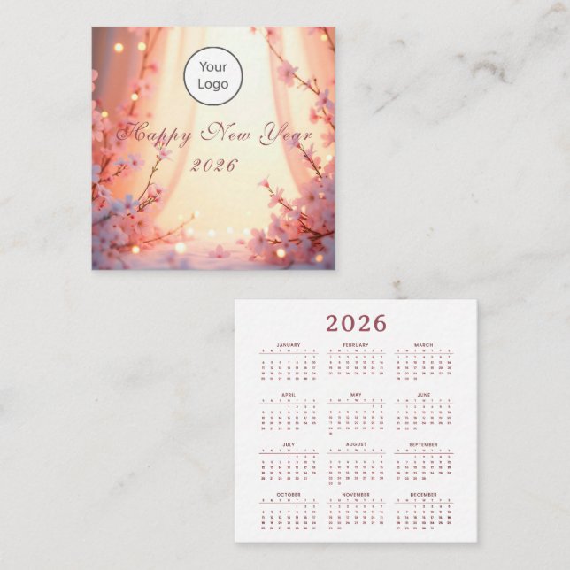 Carte De Visite Carré Happy New Year 2026 (Devant / Derrière)