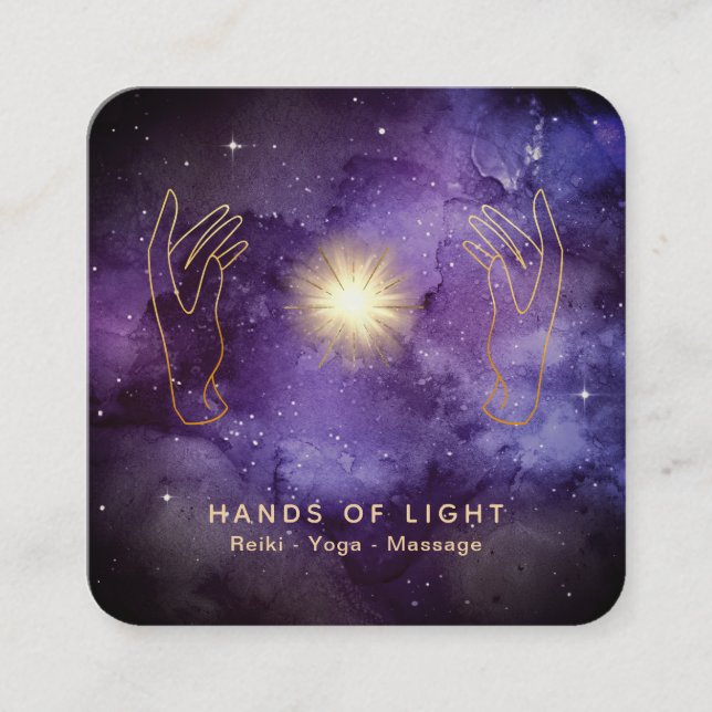 Carte De Visite Carré *~* Healing Light Hands Universe Stars Cosmique (Devant)