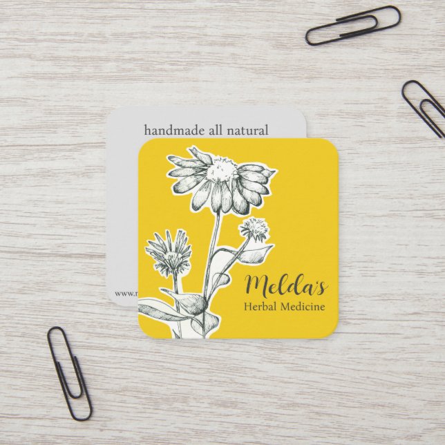 Carte De Visite Carré Herb Business Echinacea Coneflower Plante personna (Devant/Arrière en situation)