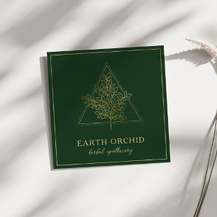 Carte De Visite Carré Herbal + Apothécaire Floral Or & Vert