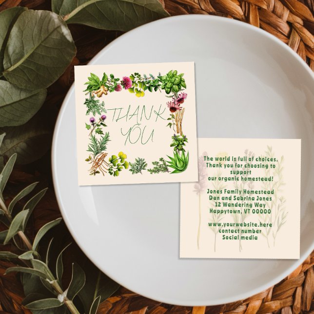 Carte De Visite Carré Herbal Goodness Small Thank You Customer Insert (Créateur téléchargé)