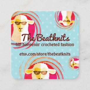 Carte De Visite Carré Hippie beatnik brebis tricot crochet logo