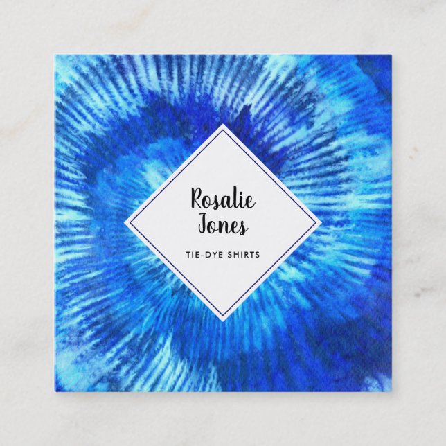 Carte De Visite Carré Hippie Tie Dye Motif Aquarelle bleu moderne (Devant)
