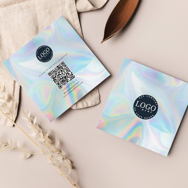 Carte De Visite Carré Hologramme moderne Code QR Site de médias sociaux (Holographic Company Logo QR Code Square Business Card)