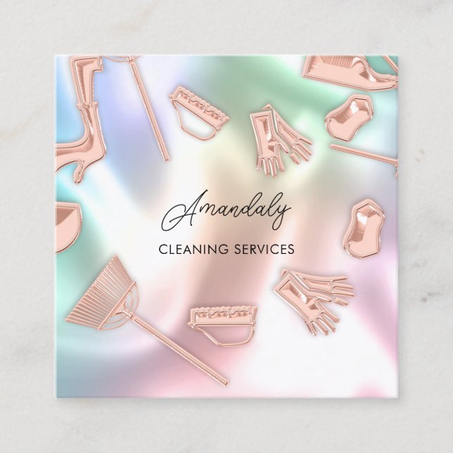 Carte De Visite Carré Holographe du logo des services de nettoyage de ma (Devant)