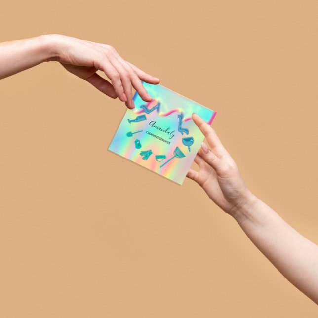 Carte De Visite Carré Holographe du logo des services de nettoyage des m (Maid House Cleaning Services Logo Holograph Square Business Card)
