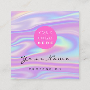 Carte De Visite Carré Holographe floral noir de maquillage de logo rose