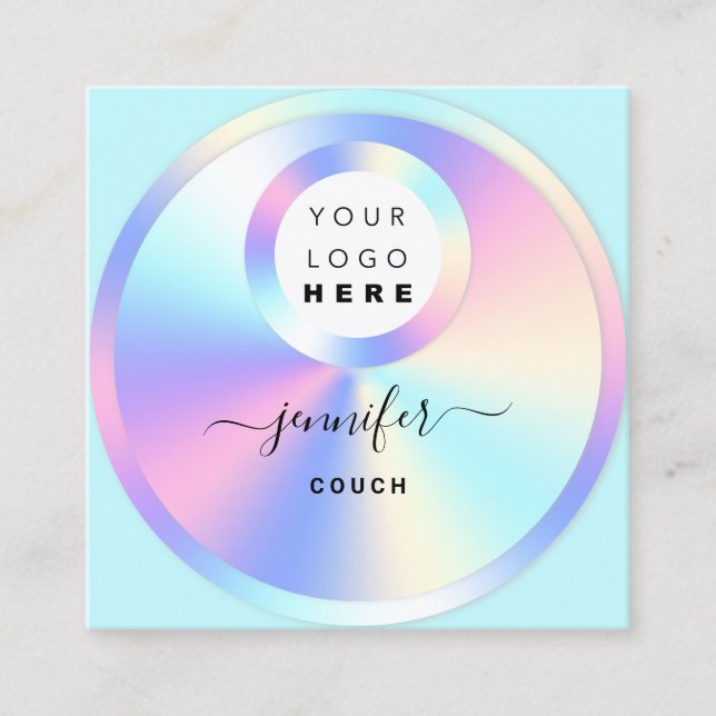 Carte De Visite Carré Holographe Holographe Holographe Code QR Logo Phot (Devant)