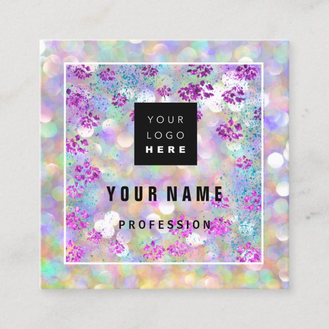 Carte De Visite Carré Holographe maquillage ARTISTE Logo blanc unique QR (Devant)
