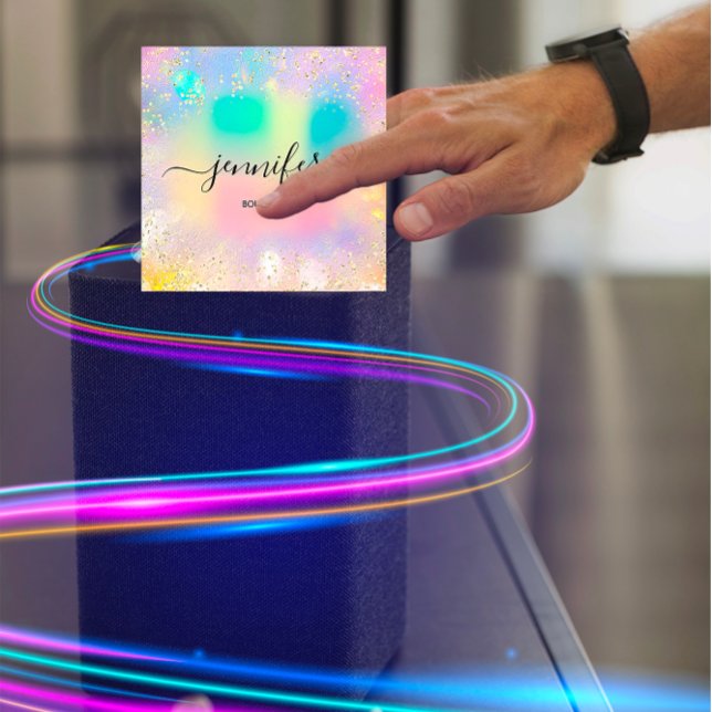 Carte De Visite Carré Holographe professionnel Boutique Gold Parties sci (Professional Boutique Shop Gold Glitter Holograph Square Business Card)
