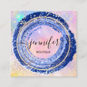 Carte De Visite Carré Holographe professionnel QRCode Navy