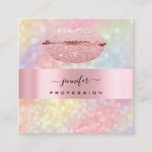 Carte De Visite Carré Holographe Rose KISS LIPS