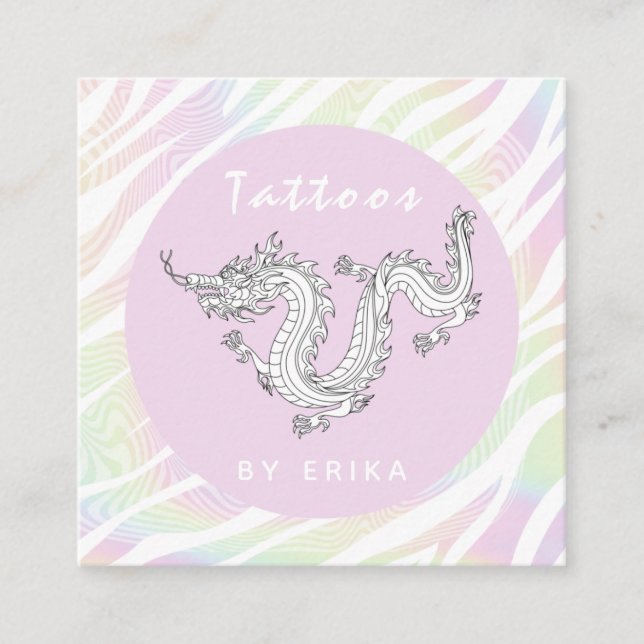 Carte De Visite Carré Holographe Tiger Blancs Dragon Tatouage Artiste (Devant)