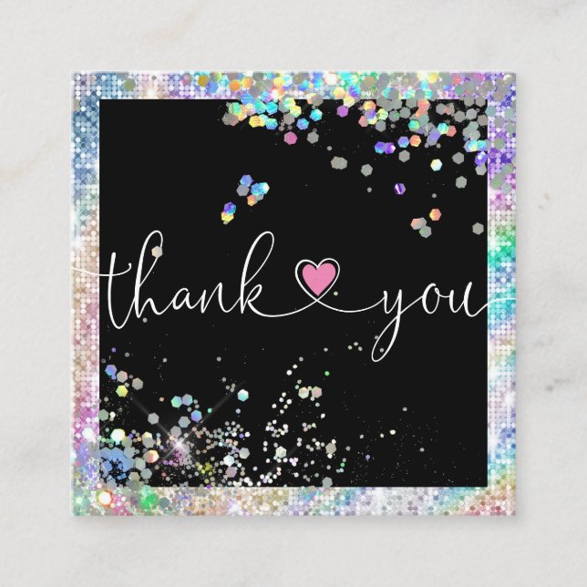 Carte De Visite Carré holographic script heart merci pour votre commande (Devant)