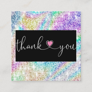 Carte De Visite Carré holographic script heart merci pour votre commande