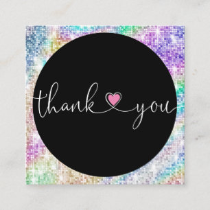 Carte De Visite Carré holographic script heart merci pour votre commande