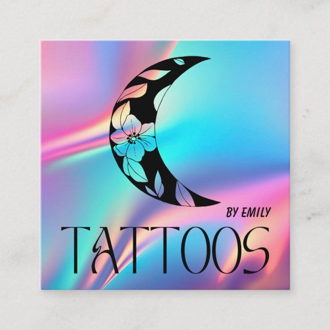 Carte De Visite Carré Holographie du salon de tatouage céleste (Devant)