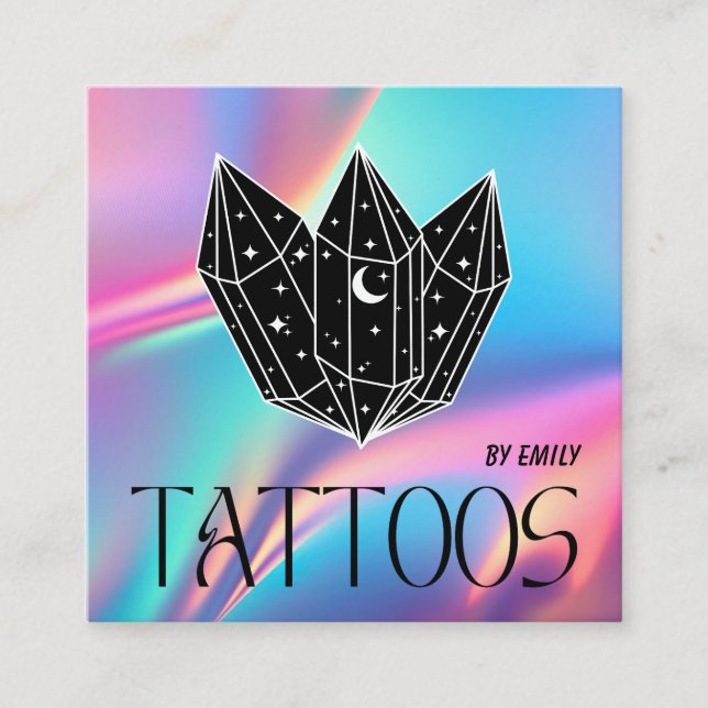 Carte De Visite Carré Holographie du salon de tatouage céleste (Devant)