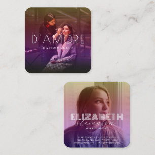 Carte De Visite Carré Holographie élégante Or et rose Abstrait 2 Photos