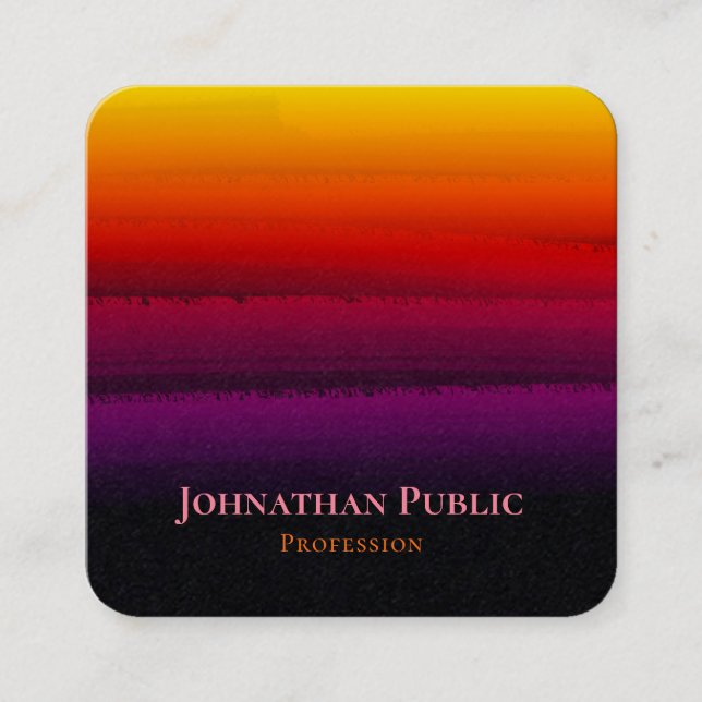 Carte De Visite Carré Holographie rose Golden Brushstroke Abstrait (Devant)