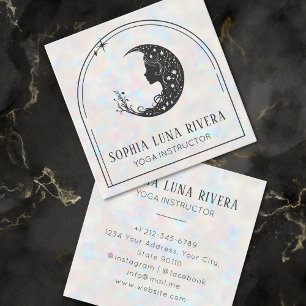 Carte De Visite Carré Holographique Boho Arch Crescent Céleste Lune Yoga