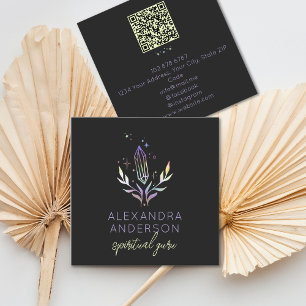 Carte De Visite Carré Holographique Cristal Spirituel Mystique Noir QR C