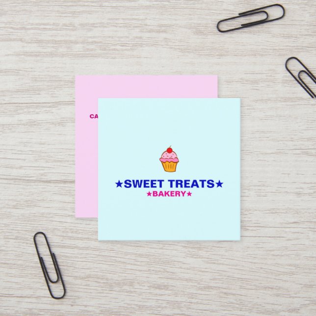 Carte De Visite Carré Homemade Cupcakes | Logo & Minimalist Home Bakery  (Devant/Arrière en situation)