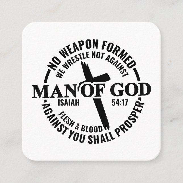 Carte De Visite Carré Homme de Dieu, Aucune Arme Formée Contre Moi Sera  (Devant)