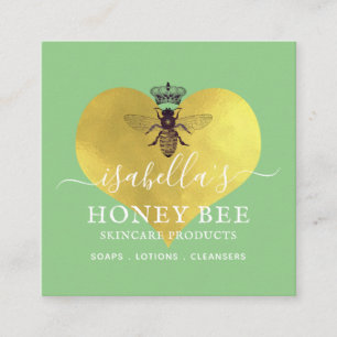 Carte De Visite Carré Honey Bee Skincare Gold Foil Sur Vert