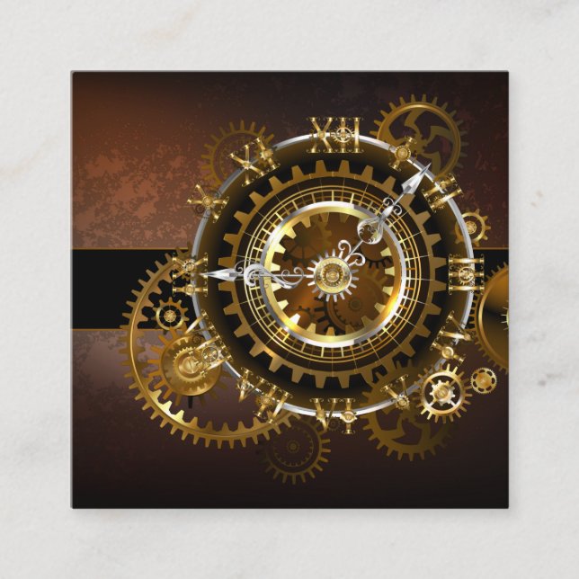 Carte De Visite Carré Horloge Steampunk avec des engrenages anciens (Devant)