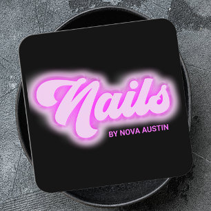 Carte De Visite Carré Hot rose Glam Beauté Salon Nail Tech QR Code