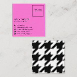 Carte De Visite Carré Houndstooth moderne Ajouter logo noir blanc néon r