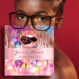 Carte De Visite Carré Huiles de maquillage Rose Rose Holographe Lèvres K