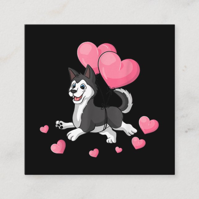 Carte De Visite Carré Husky Valentines Day Holding (Devant)