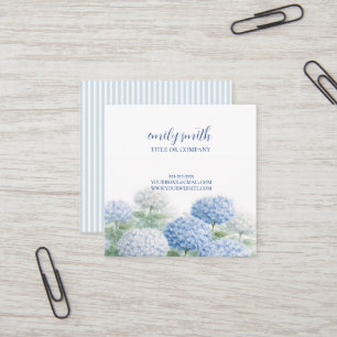Carte De Visite Carré Hydrangea Personnalisée Rayure Bleue Côtière