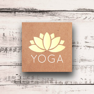 Carte De Visite Carré Icône Lotus Élégante Minimale Imprimée Kraft Yoga