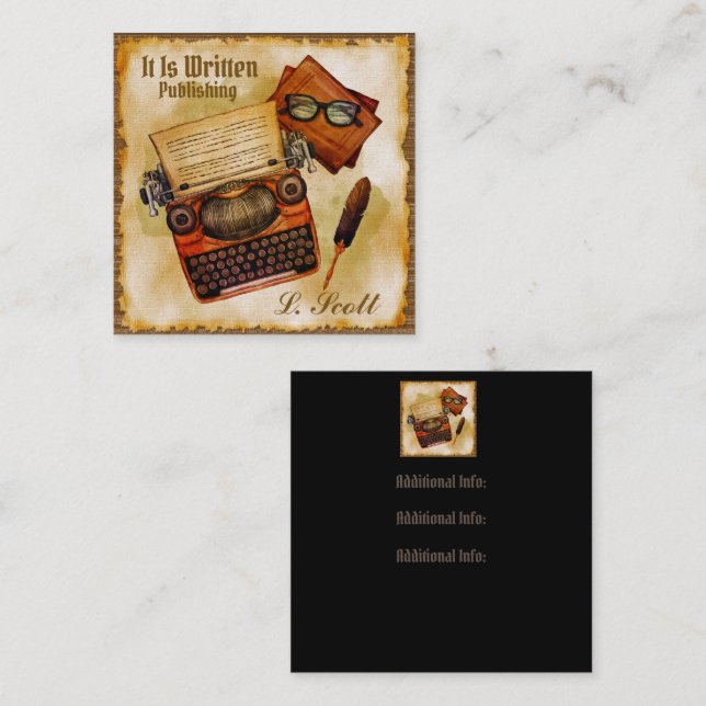 Carte De Visite Carré Il Est Écrit Vintage (Devant / Derrière)