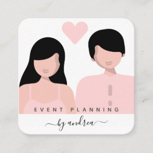 Carte De Visite Carré Illustration de couple romantique Mariée Marié Mar