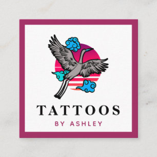 Carte De Visite Carré Illustration de grue japonaise funky Artiste de ta