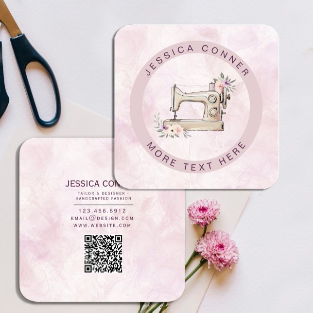 Carte De Visite Carré Illustration de la machine à coudre romantique à l ("Elegant vintage sewing machine logo – perfect for boutique branding with a romantic touch! #tailor)