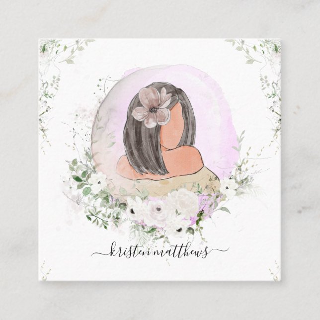Carte De Visite Carré Illustration de la mode des cheveux aquarelle (Devant)